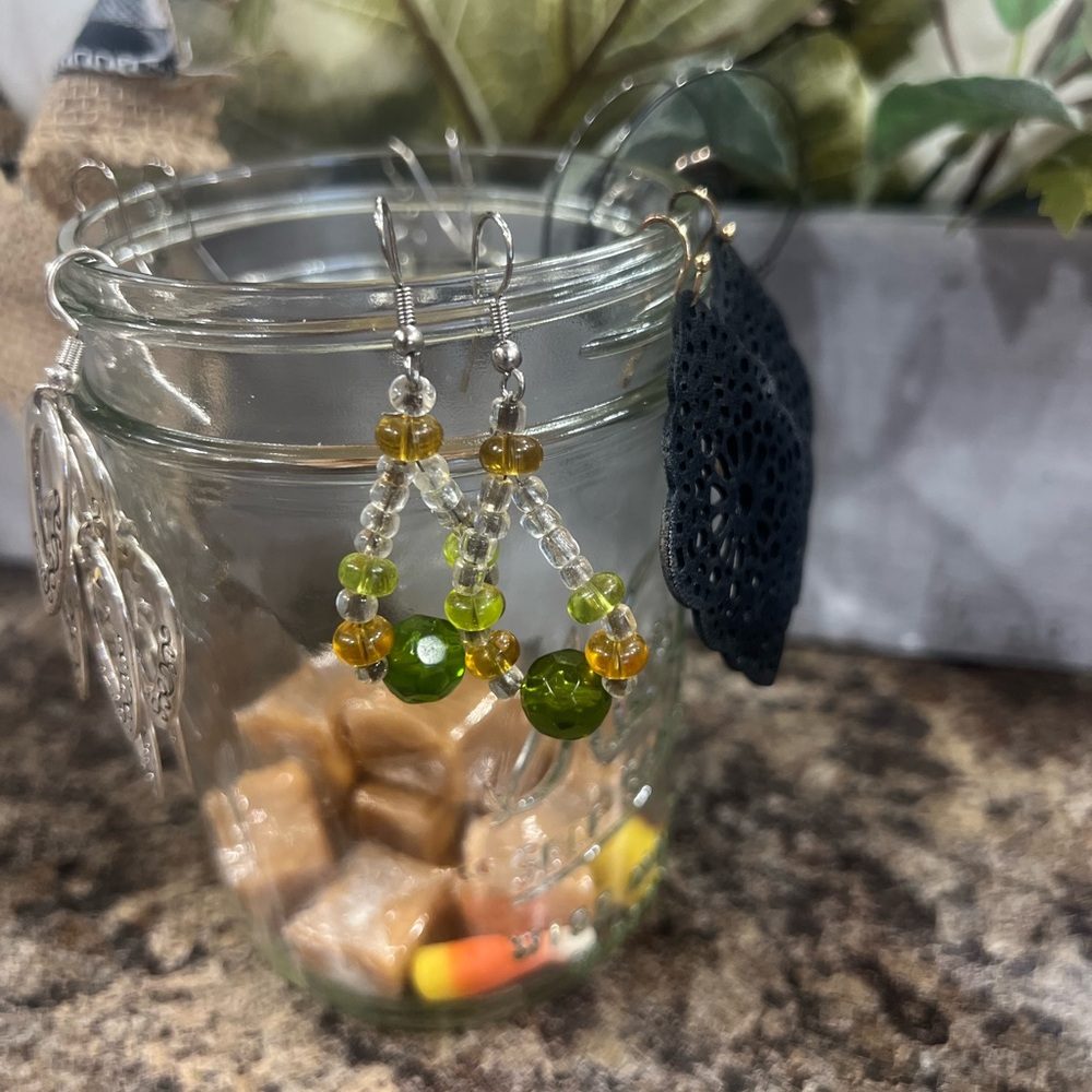Elegant Green and Gold Beaded Earrings